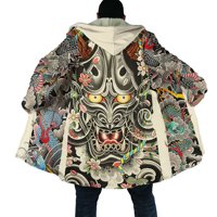 Drop shipping zima mężczyzna płaszcz samuraj Oni maska tatuaż drukowanie 3D polar płaszcz z kapturem Unisex dorywczo gruba ciepła peleryna PF31 6